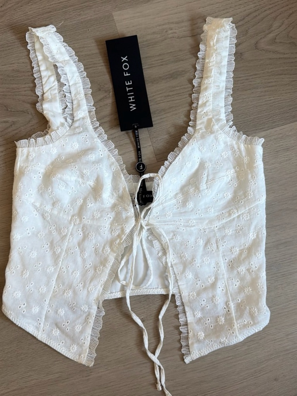 White Fox Boutique White Eyelet Lace Tie-Front Camisole